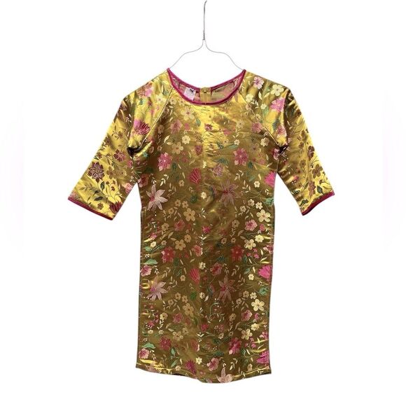 Vintage Cheongsam Qipao Floral Satin yellow Pink Dress size 10 - Picture 1 of 7